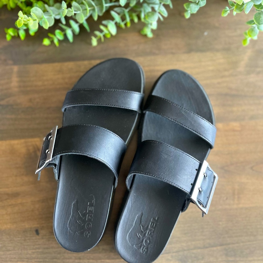 Black Sorel sandals